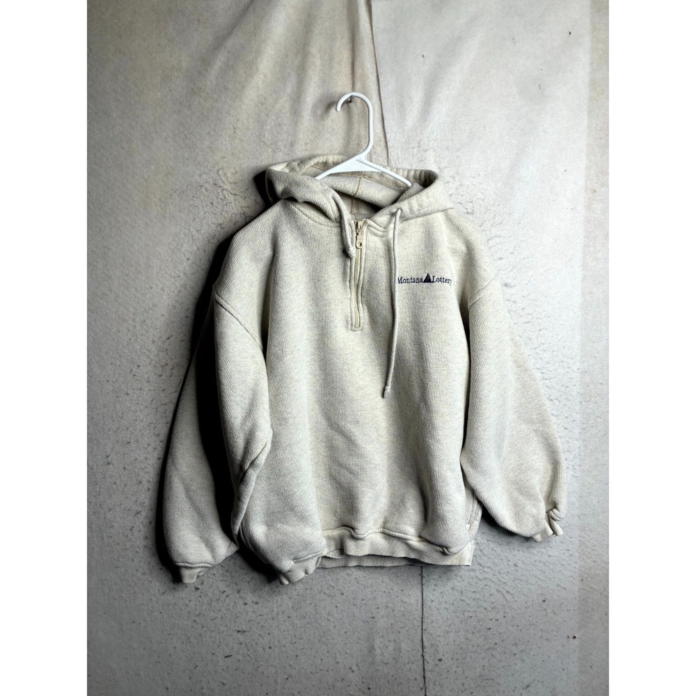 Port Authority Hoodie Mens Medium Gray Cotton Fleece Lined Winter Quarter Zip
